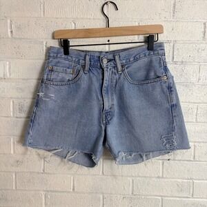 Levis 550 Cut Off Jean Shorts Mens 31 Distressed Denim Raw Hem Unisex 90's